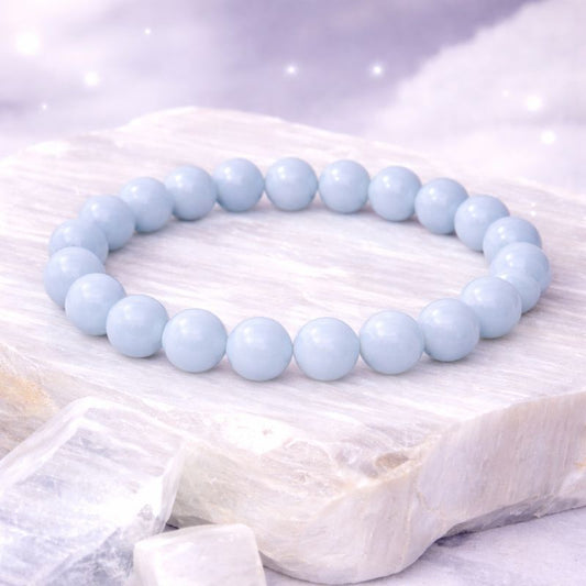 Bracelet Angélite 8 mm en pierre naturelle bleue – Bonheur de Lune