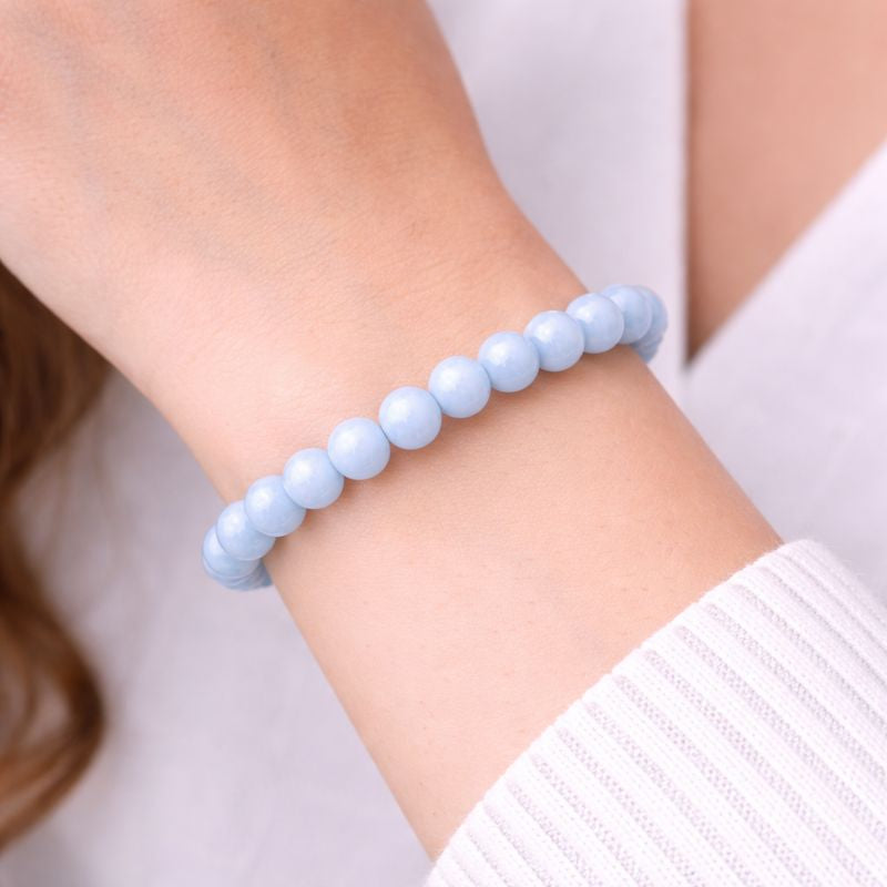 Bracelet en Angélite naturelle 8 mm – perles bleues – Bonheur de Lune