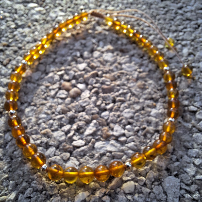 Bracelet de Cheville Ambre Véritable & Perles Dorées – Douceur & Énergie Apaisante – Bonheur de Lune