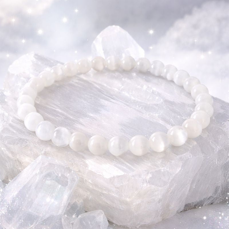 Bracelet Sélénite 6 mm – Pierre Naturelle Pureté – Bonheur de Lune
