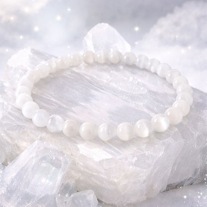 Bracelet Sélénite 6 mm – Pierre Naturelle Pureté – Bonheur de Lune