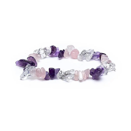 Bracelet Triangle d’Or en Pierres Naturelles – Améthyste, Quartz Rose & Cristal de Roche – Harmonie & Énergie – Bonheur de Lune