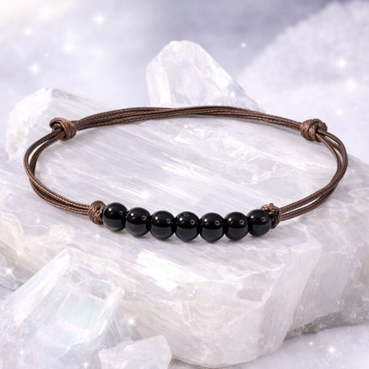 Bracelet Tourmaline Noire 6 mm – Protection & Ancrage – Cordon Cuir Ajustable