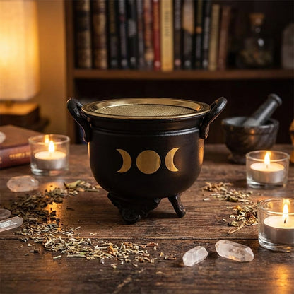 Chaudron en Fer Noir Triple Lunes - Avec Tamis et 3 pieds