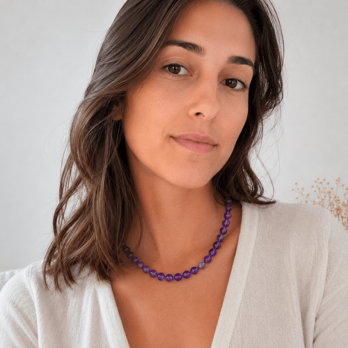 Collier Améthyste 8 mm – Harmonie & Clarté – Acier Inoxydable - Bonheur de Lune
