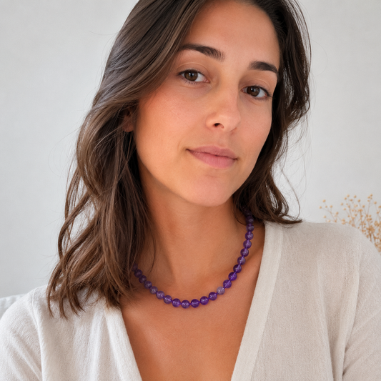 Collier Améthyste 8 mm en pierre naturelle véritable – Bonheur de Lune