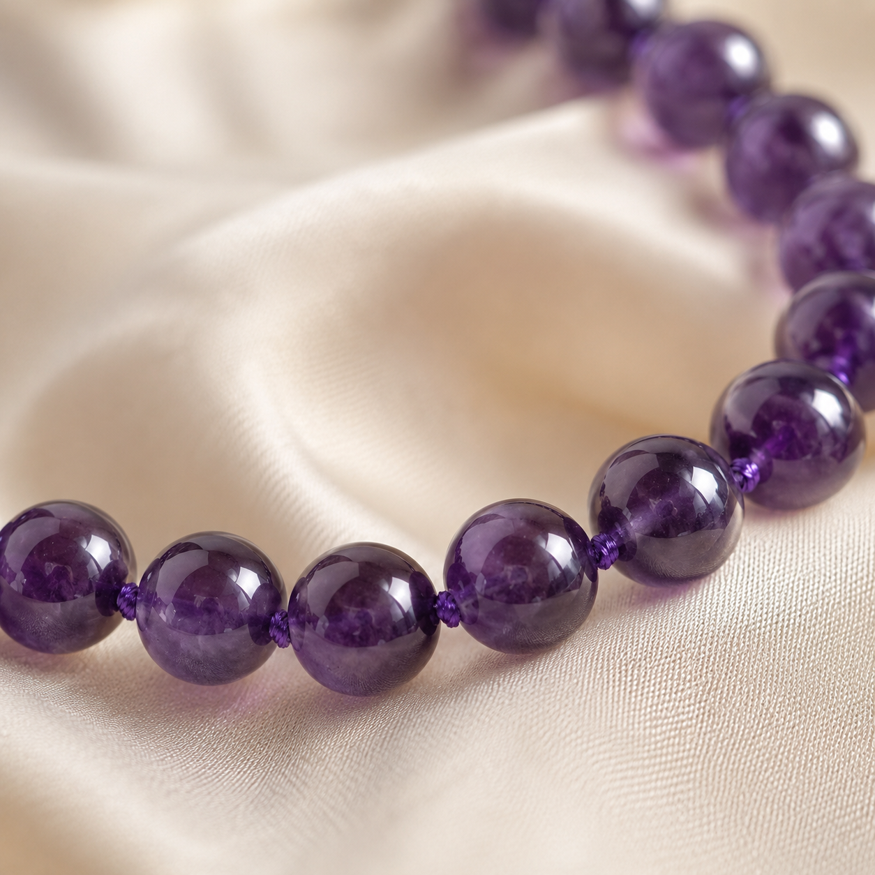 Collier en améthyste naturelle 8 mm – perles violettes – Bonheur de Lune