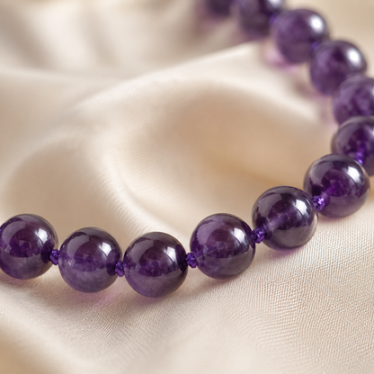 Collier en améthyste naturelle 8 mm – perles violettes – Bonheur de Lune