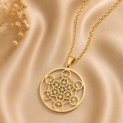 Collier Cube de Métatron – Protection & Harmonie – Acier Inoxydable Doré ou Argenté (2 cm ou 4 cm) – Bonheur de Lune