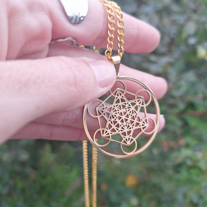 Collier Cube de Métatron – Protection & Harmonie – Acier Inoxydable Doré ou Argenté (2 cm ou 4 cm) – Bonheur de Lune