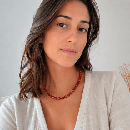 Collier Jaspe Rouge 8 mm – Courage & Stabilité – Acier Inoxydable - Bonheur de Lune