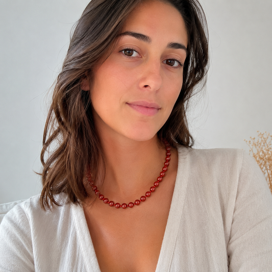 Collier Jaspe Rouge 8 mm en pierre naturelle – Bonheur de Lune