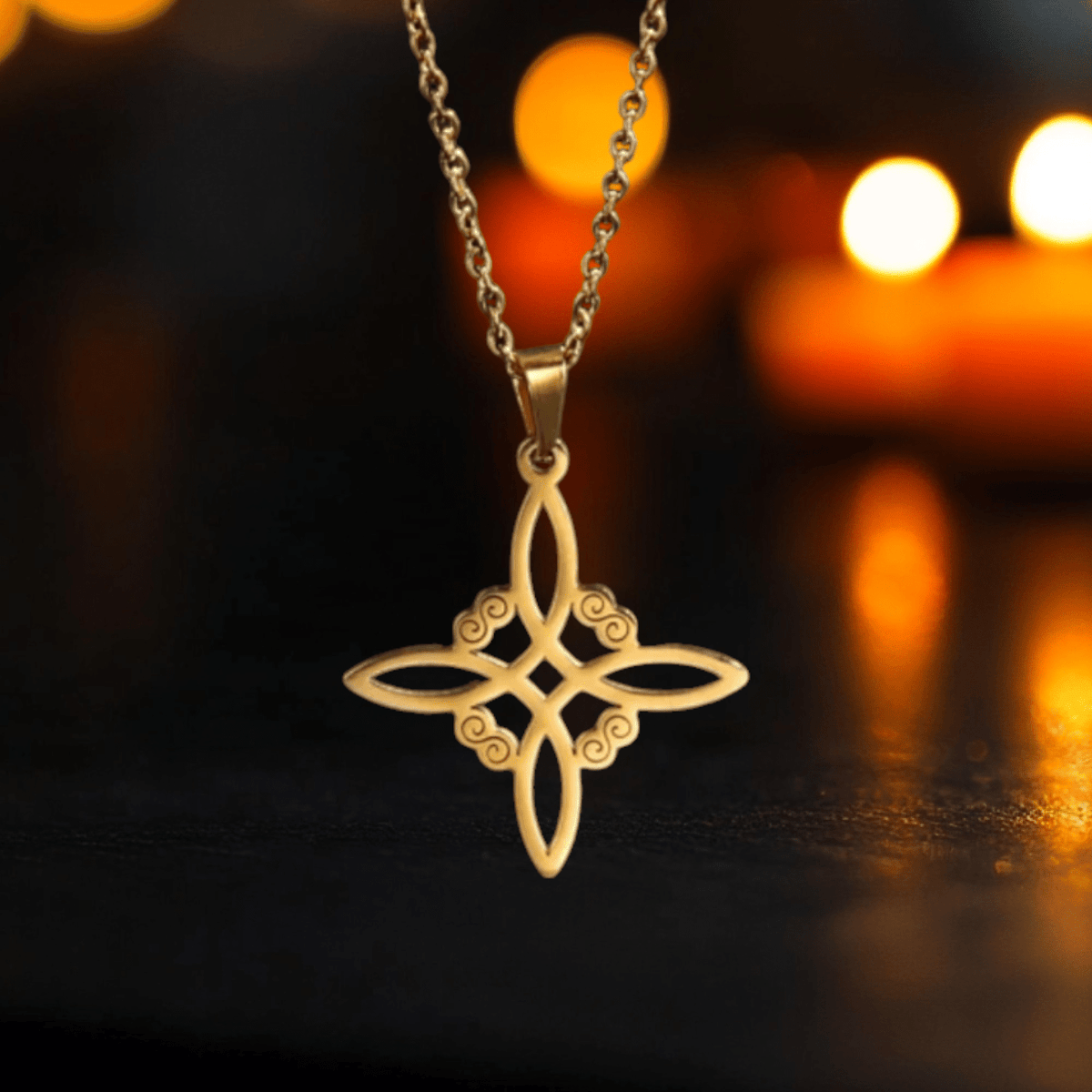 Collier Nœud de Sorcière – Talisman de Protection & Équilibre – Acier Inoxydable Doré - Bonheur de Lune