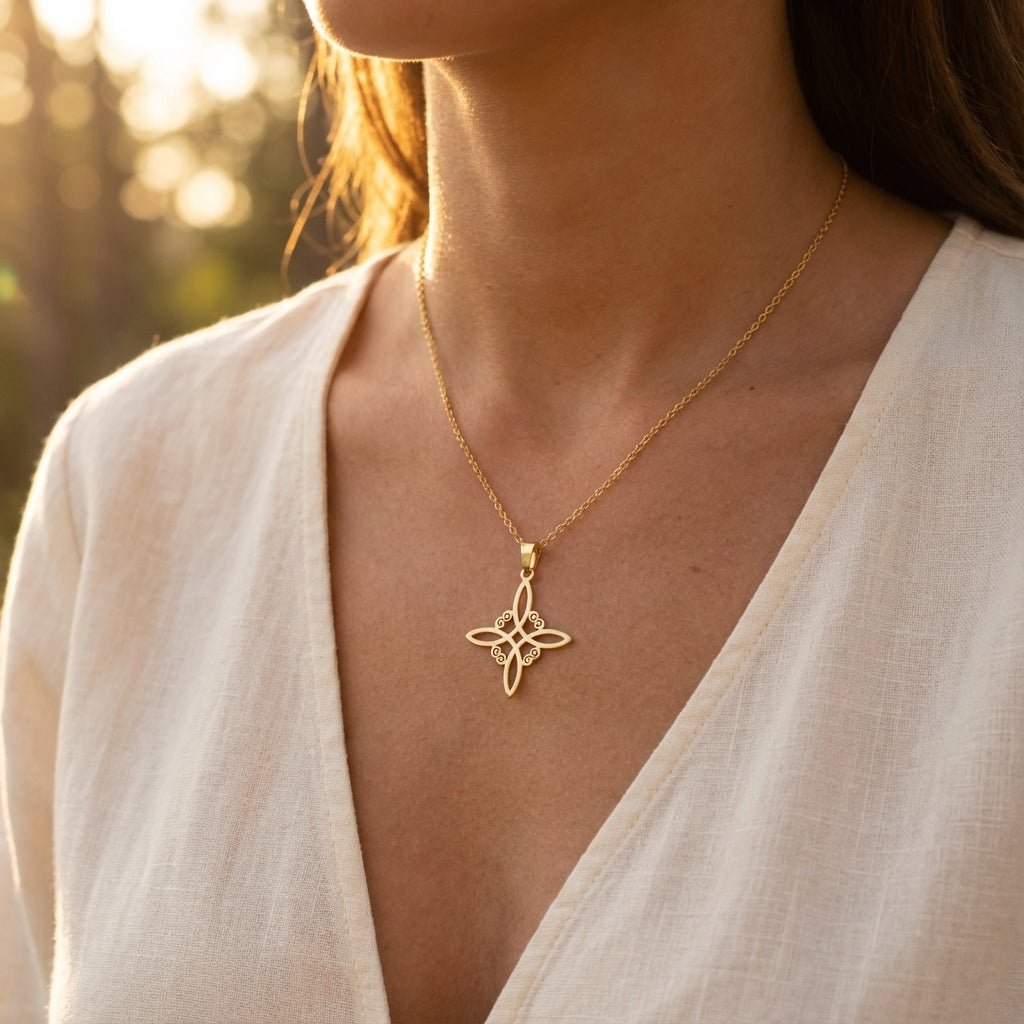 Collier Nœud de Sorcière – Talisman de Protection & Équilibre – Acier Inoxydable Doré - Bonheur de Lune