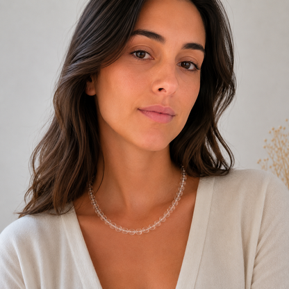 Collier Quartz Blanc 8 mm en pierre naturelle – acier inoxydable – Bonheur de Lune