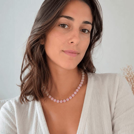 Collier Quartz Rose 8 mm – Amour & Sérénité – Acier Inoxydable - Bonheur de Lune