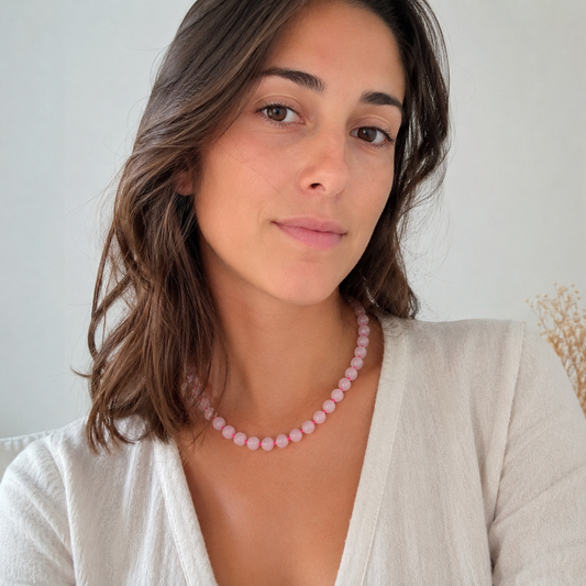 Collier Quartz Rose 8 mm en pierre naturelle – acier inoxydable – Bonheur de Lune