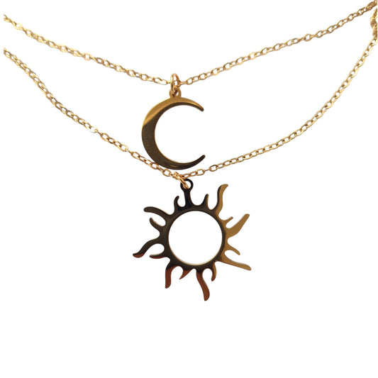 Collier Soleil & Lune – Unité Cosmique – Acier Inoxydable Doré ou Argenté – Bonheur de Lune