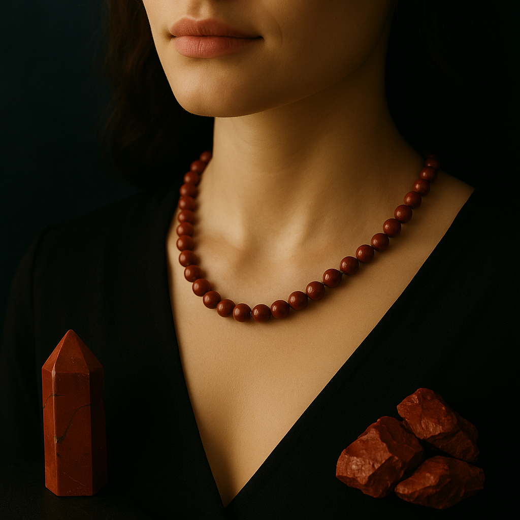 Collier Jaspe Rouge 8 mm – Courage & Stabilité – Acier Inoxydable - Bonheur de Lune