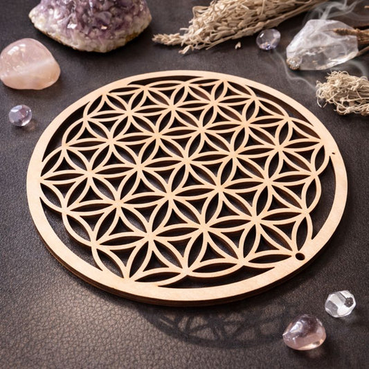 Fleur de Vie en Bois 14 cm – Protection, harmonie et énergie sacrée – Bonheur de Lune