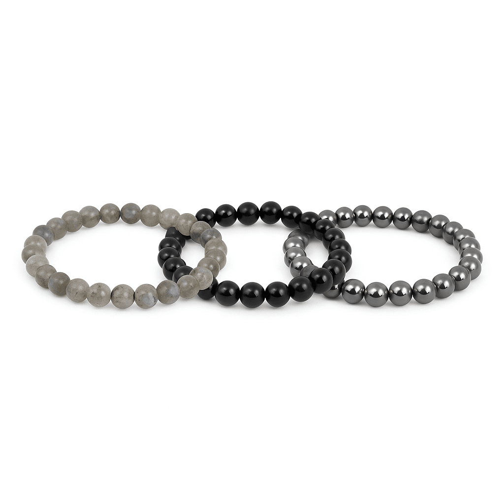 Pack 3 Bracelets 6mm - Protection – Labradorite, Obsidienne & Hématite (-15%) - Bonheur de Lune