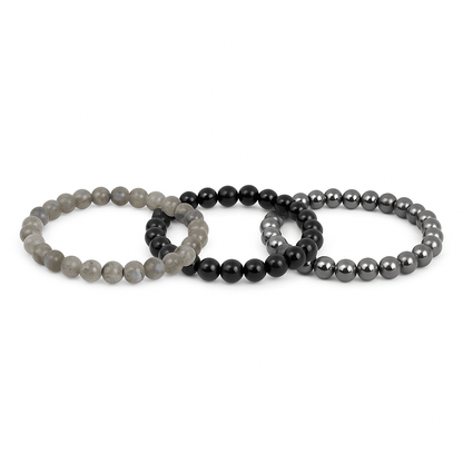 Pack 3 Bracelets 6mm - Protection – Labradorite, Obsidienne & Hématite (-15%) - Bonheur de Lune