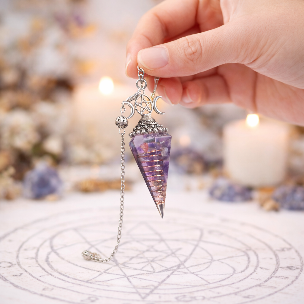 Pendule orgonite en pierre naturelle – Améthyste – Bonheur de Lune
