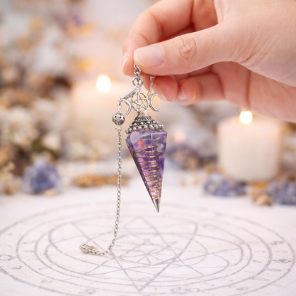 Pendule orgonite en pierre naturelle – Améthyste – Bonheur de Lune