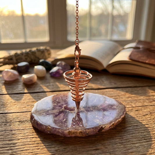 Pendule spirale rose doré – radiesthésie et divination – Bonheur de Lune