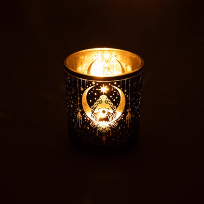 Photophore Déesse Mystique allumé avec bougie – ambiance chaleureuse