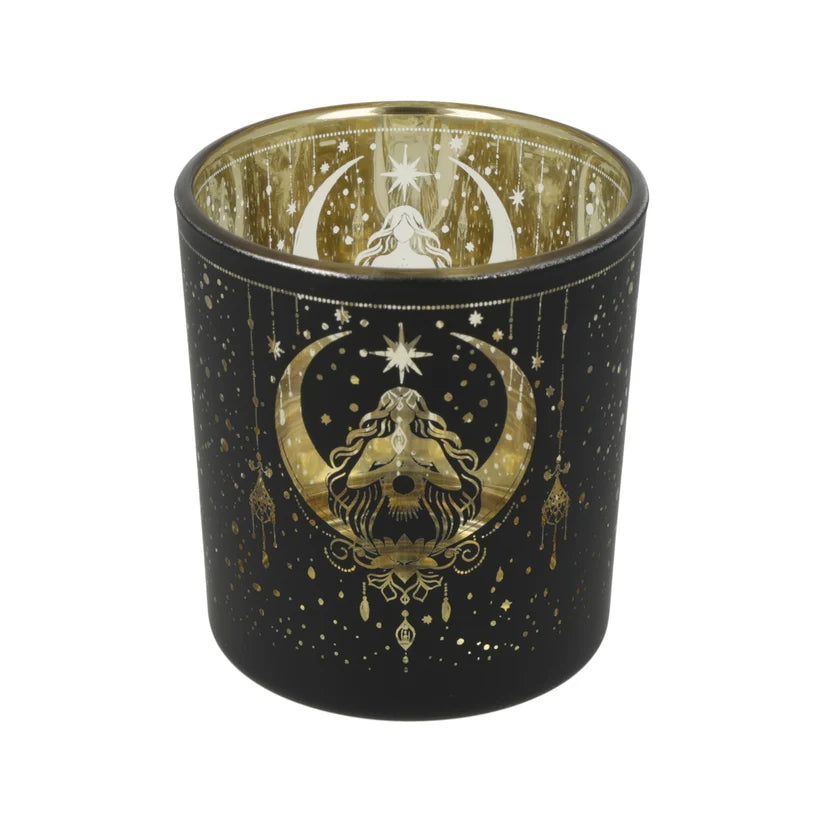 Photophore en verre Déesse Mystique intérieur métallisé doré – 7,3 x 8 cm