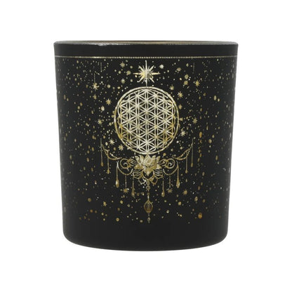 Photophore Fleur de Vie Mystique en Verre Noir & Doré – 8 cm - Bonheur de Lune