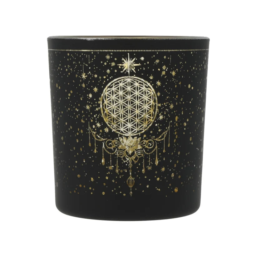 Photophore Fleur de Vie Mystique en verre noir et doré – Bonheur de Lune