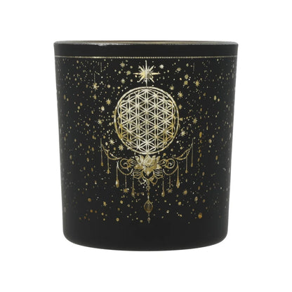 Photophore Fleur de Vie Mystique en verre noir et doré – Bonheur de Lune