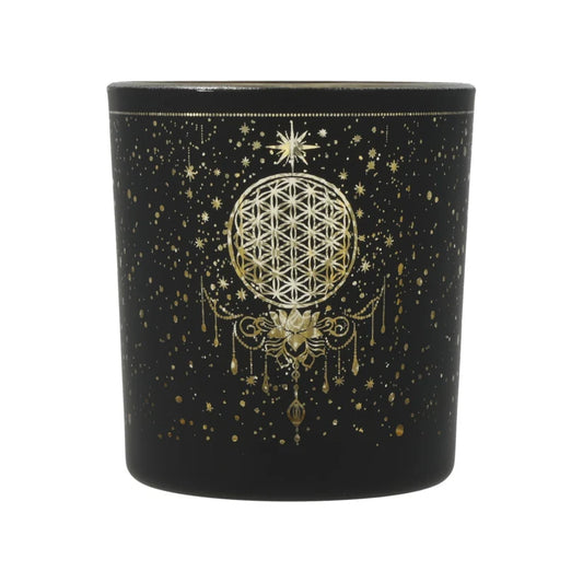 Photophore Fleur de Vie Mystique en verre noir et doré – Bonheur de Lune