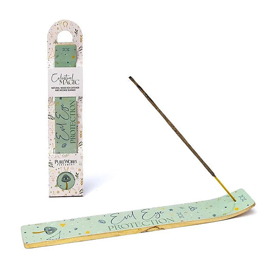 Porte-Encens en Bois Vert Amande – Protection contre le Mauvais Œil – Bonheur de Lune