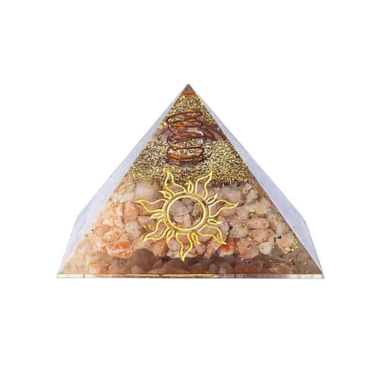 Pyramide d’Orgonite en Pierre du Soleil – Harmonie & Vitalité – Bonheur de Lune