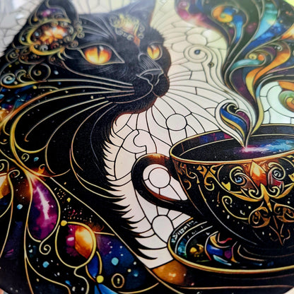 Vitrail à suspendre Chat Noir – Élégance mystique et lumière féerique - Bonheur de Lune