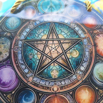 Vitrail à suspendre Pentacle & Symboles ésotériques – Énergie spirituelle et protection - Bonheur de Lune