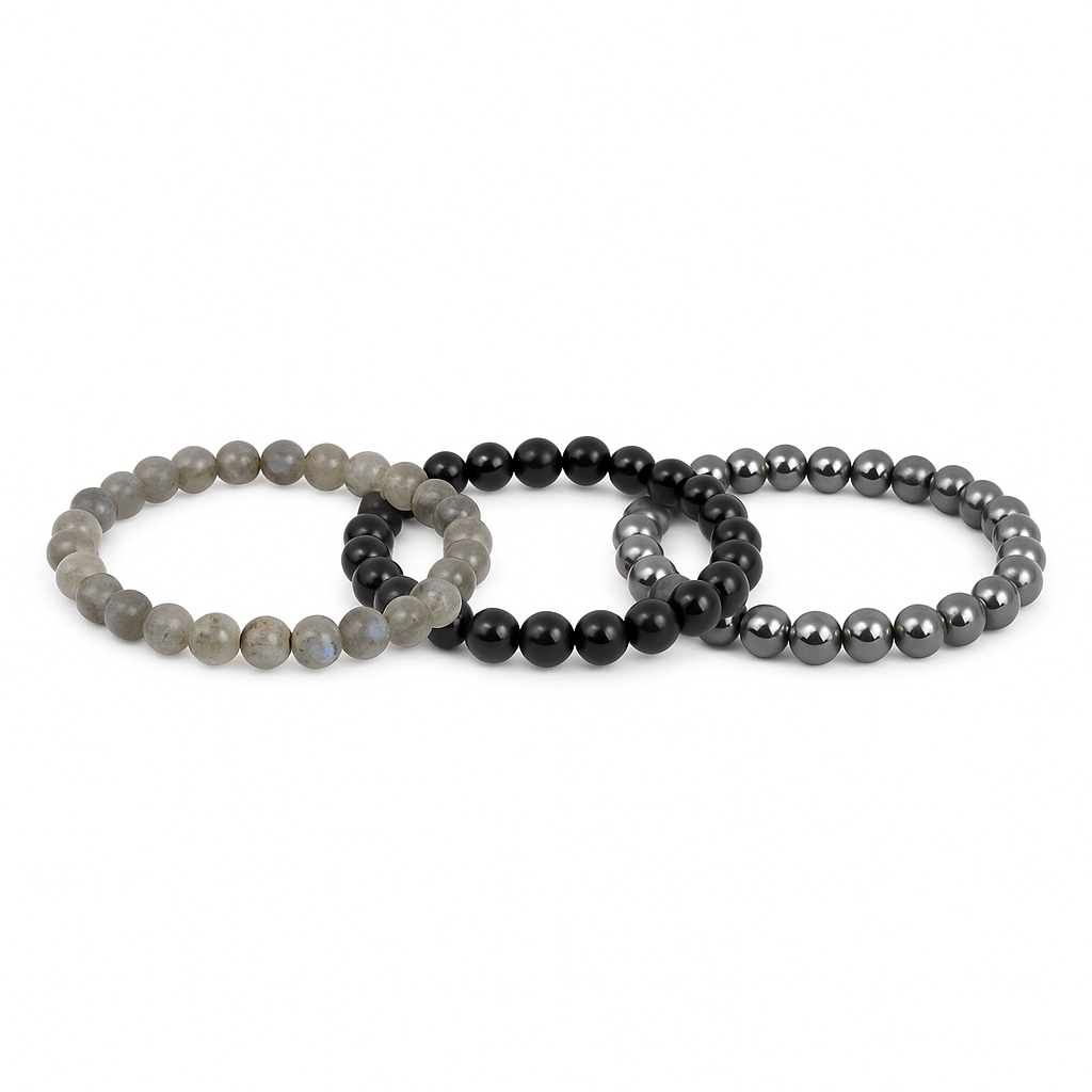 Pack 3 Bracelets 6mm - Protection – Labradorite, Obsidienne & Hématite (-15%) - Bonheur de Lune