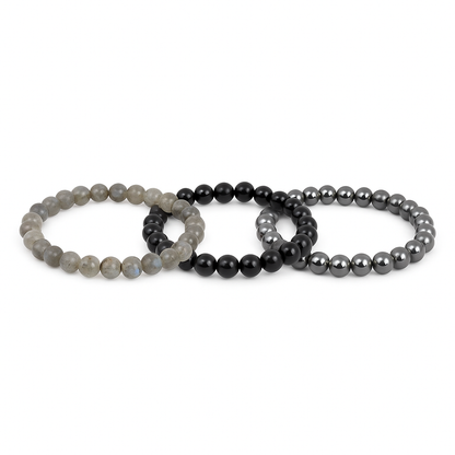 Pack 3 Bracelets 6mm - Protection – Labradorite, Obsidienne & Hématite (-15%) - Bonheur de Lune