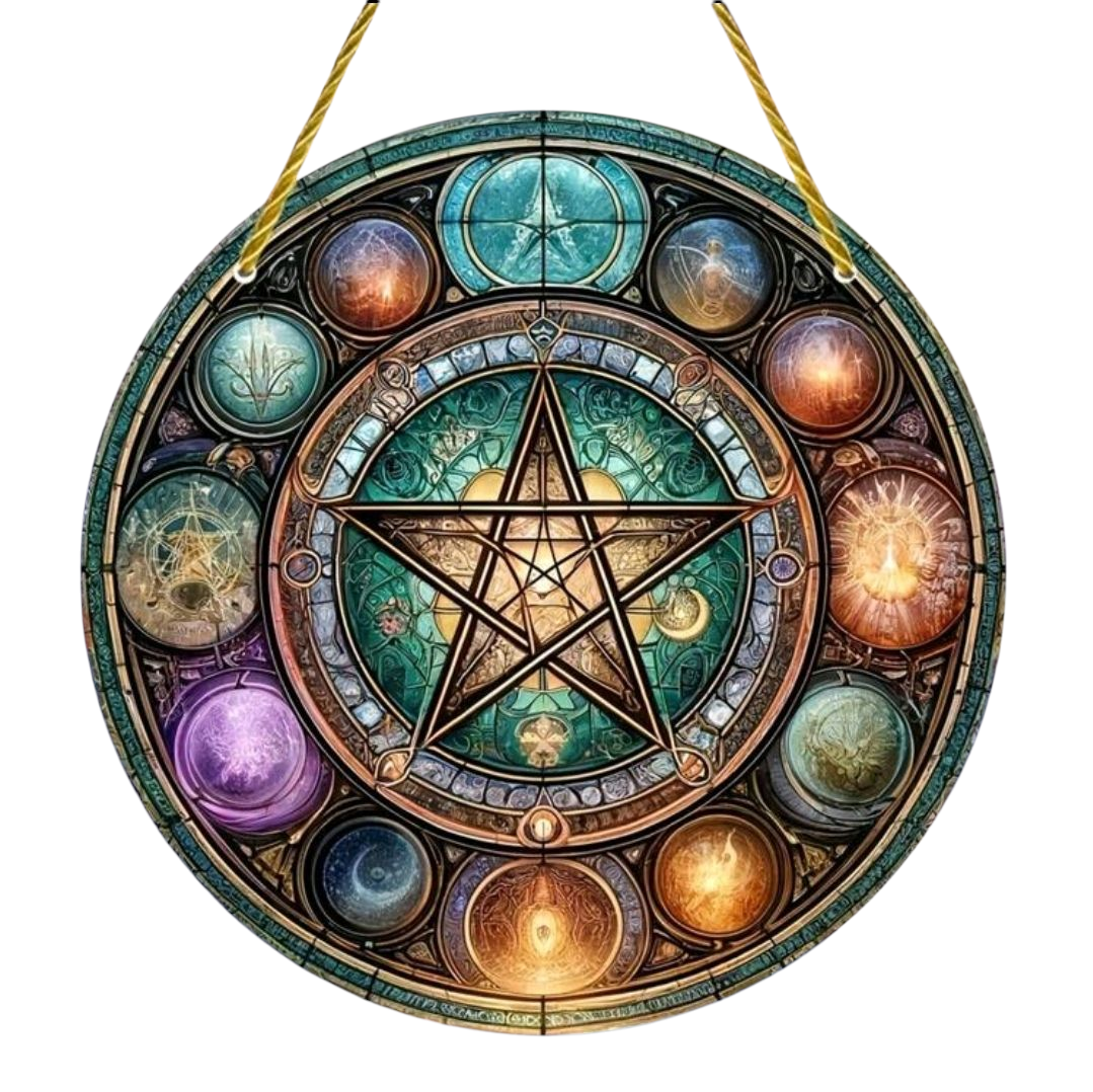 Vitrail à suspendre Pentacle & Symboles ésotériques – Énergie spirituelle et protection - Bonheur de Lune