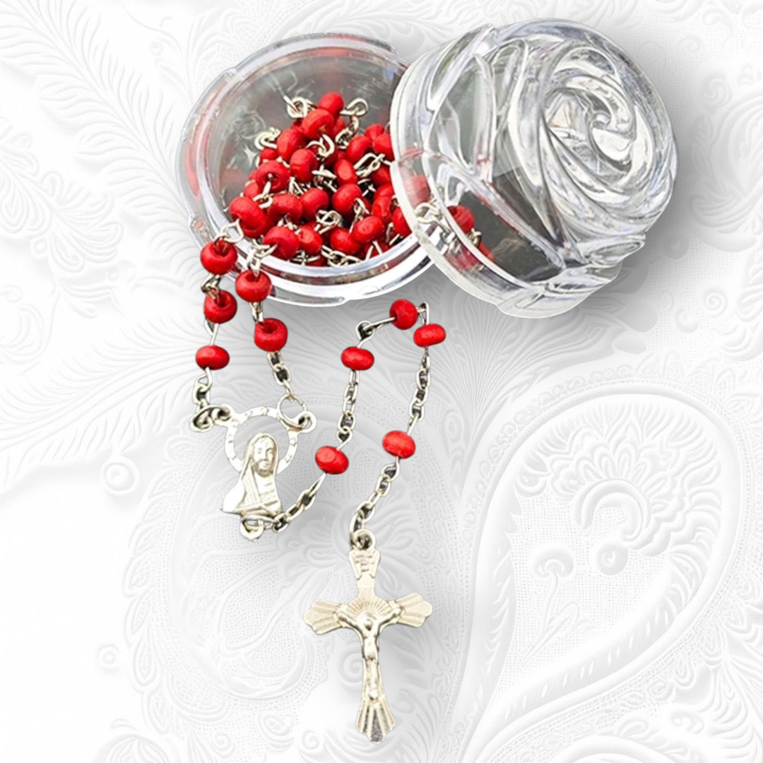 Collier Chapelet Chrétien en Perles de Bois Rouge - Parfumé à l'encens d'Oliban - Bonheur de Lune