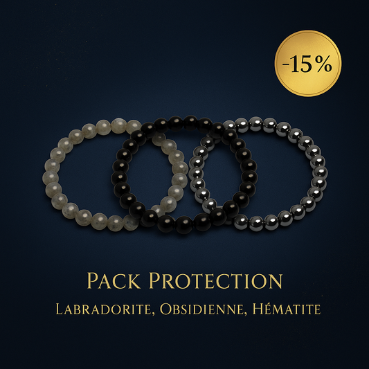 Pack 3 Bracelets 6mm - Protection – Labradorite, Obsidienne & Hématite (-15%) - Bonheur de Lune