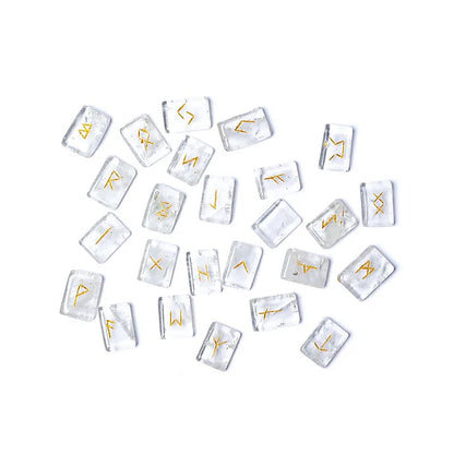SET Rune Oracle en Cristal de Roche – 25 Pierres dans une Pochette en Velours