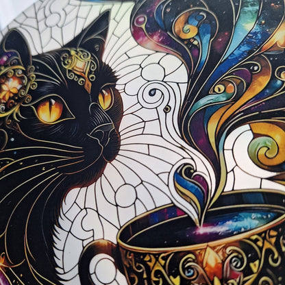 Vitrail à suspendre Chat Noir – Élégance mystique et lumière féerique - Bonheur de Lune
