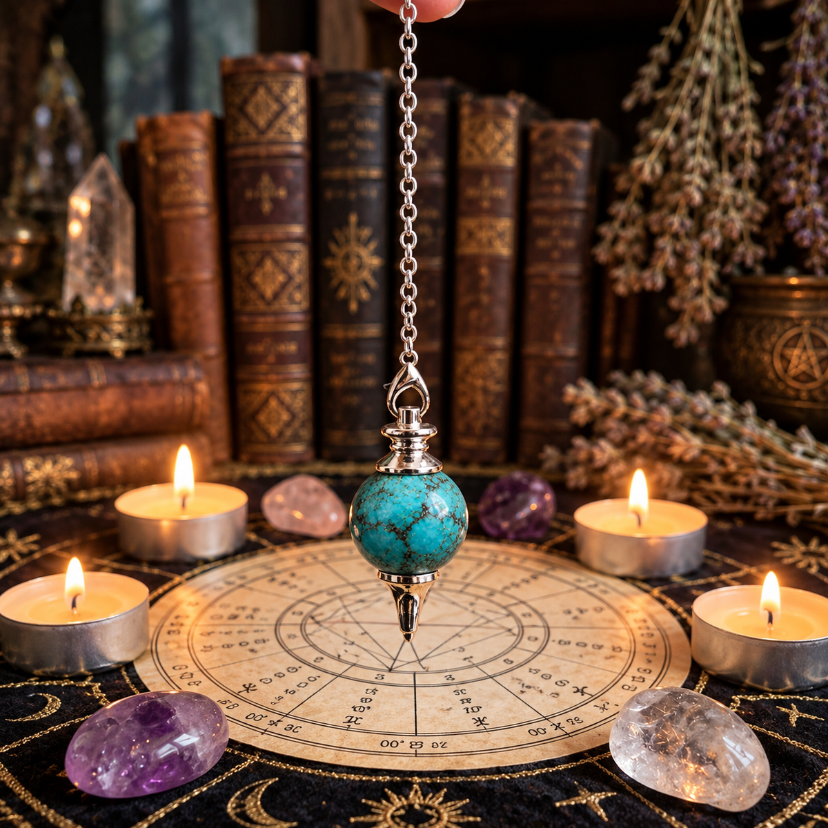 Pendule en Turquoise forme ronde, divination et soin