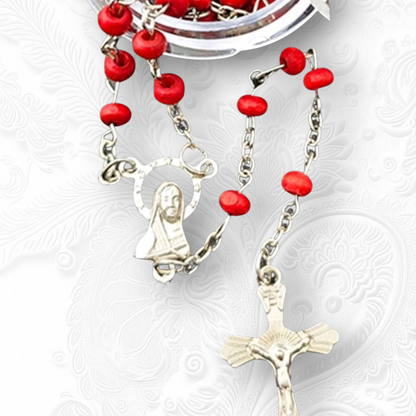 Collier Chapelet Chrétien en Perles de Bois Rouge - Parfumé à l'encens d'Oliban - Bonheur de Lune