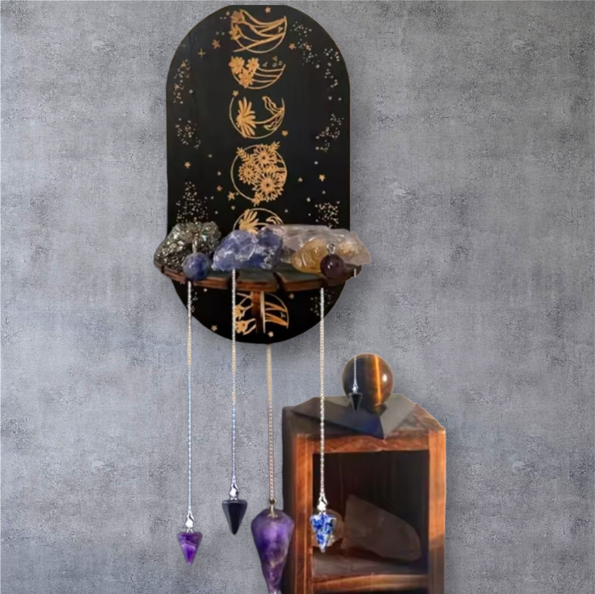 Étagère Murale Lune – Rangement ésotérique pour pendules & pendentifs - Bonheur de Lune