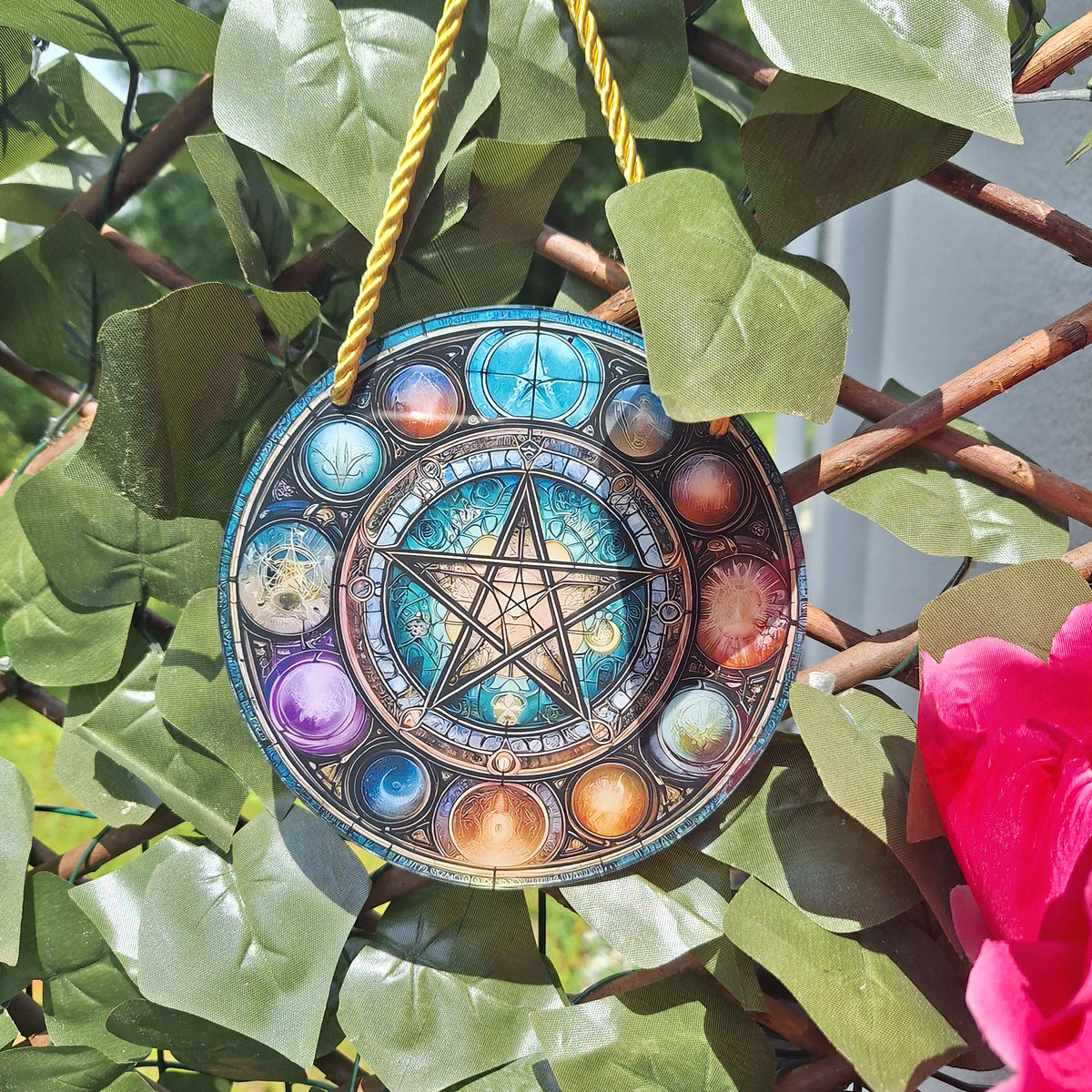 Vitrail à suspendre Pentacle & Symboles ésotériques – Énergie spirituelle et protection - Bonheur de Lune